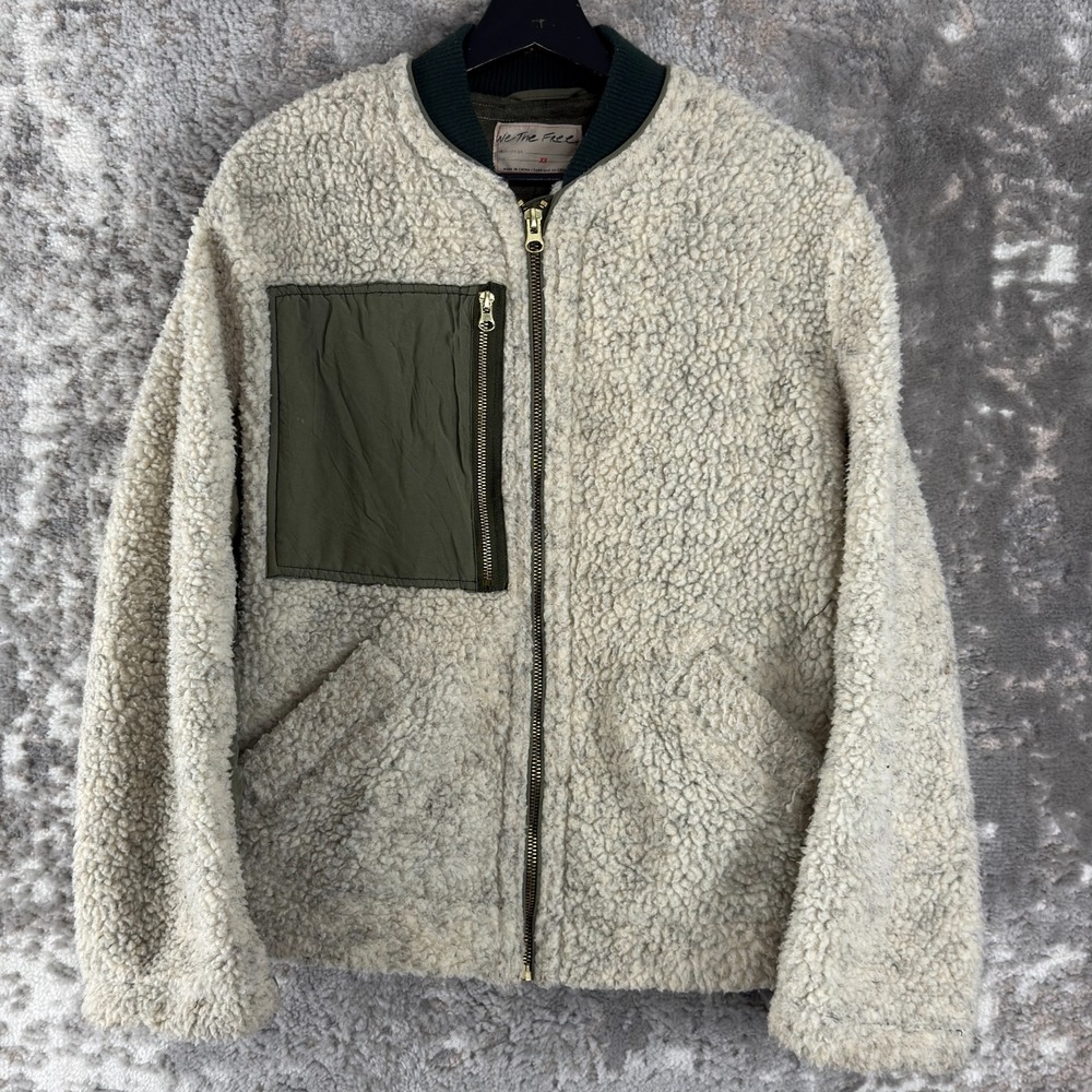 We The Free Size XS Oversized Outdoor Fleece Jacket Ivory Long Sleeve‎ Zip
